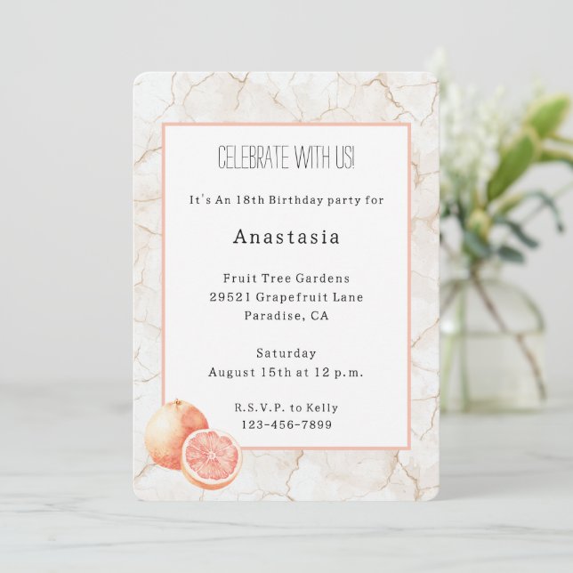 Summer Breeze Grapefruit Birthday Invitation (Standing Front)
