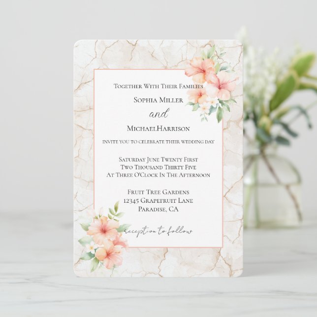 Summer Breeze Hibiscus Flowers Wedding Invitation (Standing Front)
