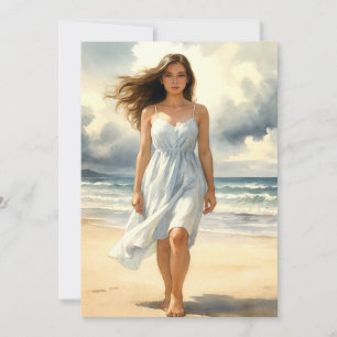 Summer Breeze Makes Me Feel Fine Watercolor Beach  Holiday Card
