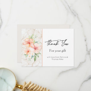Summer Breeze Peach Hibsicus Flowers Thank You Card