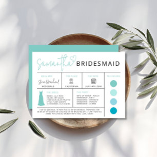 Summer Bridesmaid Info Card, Bridal Party Guide  Invitation