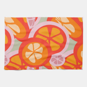 Summer bright fruit of orange grapefruit tea towel
