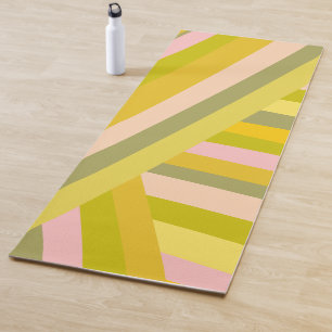 Summer Bright Pastel Pink Green Geometric Stripes Yoga Mat