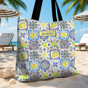 Summer Bright Pink Blue Sicilian Majolica Citrus Tote Bag