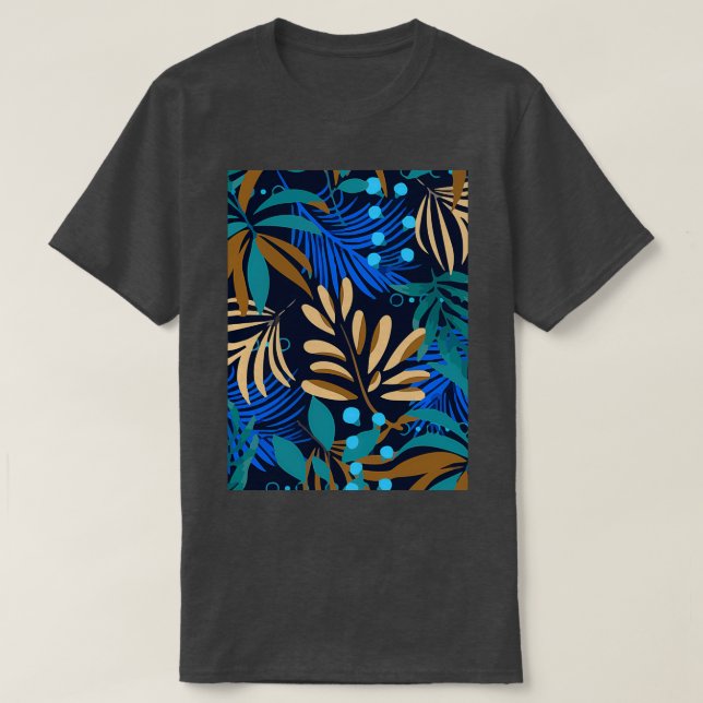 Summer Bright Seamlesstropical Leaves Plants Dark T-Shirt (Design Front)
