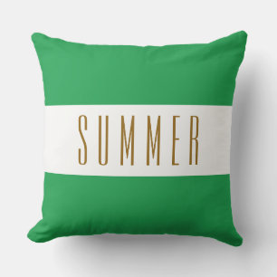 SUMMER Bright Yellow Green White Wide Stripes Cushion
