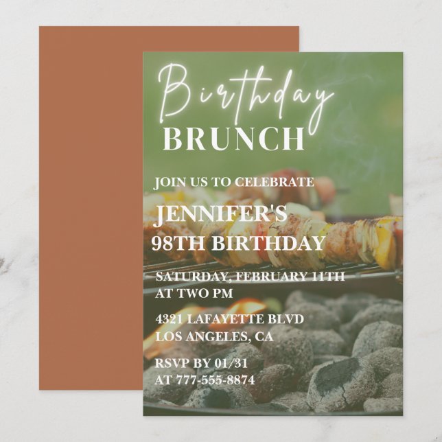 Summer Brunch Bbq Backyard 98th birthday Invitation (Front/Back)