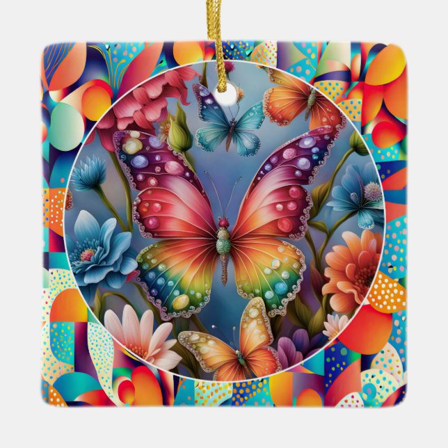 Summer Butterflies  Ceramic Ornament (Front)