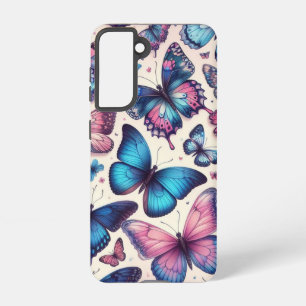 Summer Butterflies; pattern in pink and blue Samsung Galaxy Case