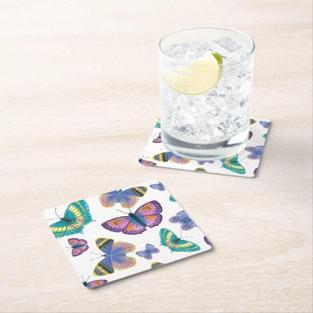 Summer Butterflies Square Paper Coaster (Insitu)