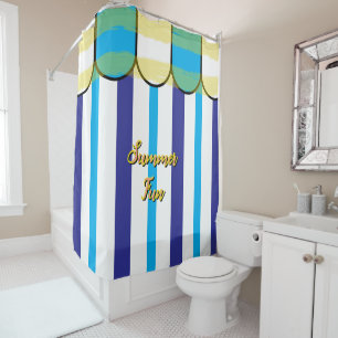 Summer Cabana Blue White Yellow Stripes Shower Curtain