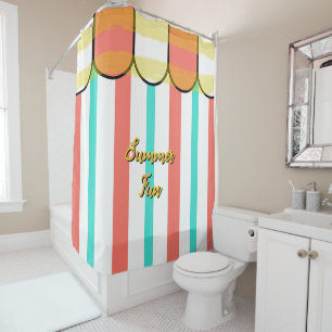 Summer Cabana Coral Turquoise Yellow Stripes Shower Curtain
