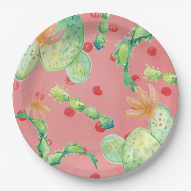Summer Cactus Pink Paper Plate (Front)
