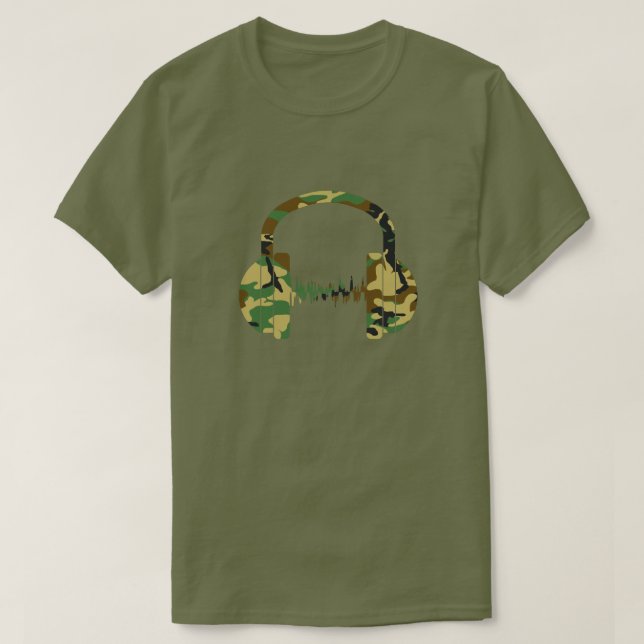 Summer Camo Pattern Headphones T-Shirt (Design Front)