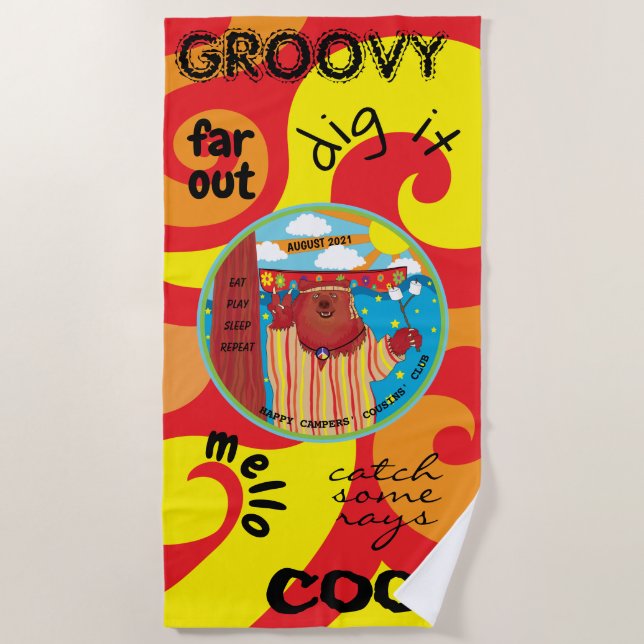 Summer Camp Beach Towel Groovy Bear  (Front)