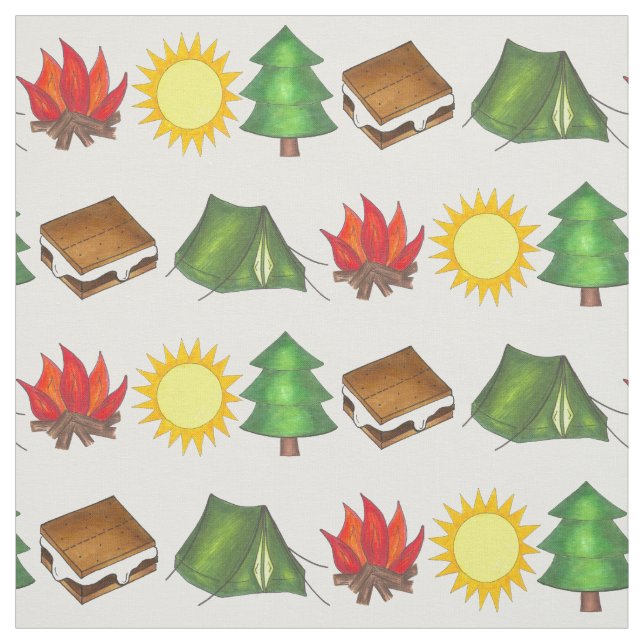 Summer Camp Campground Camping Outdoors Campfire Fabric (Swatch)