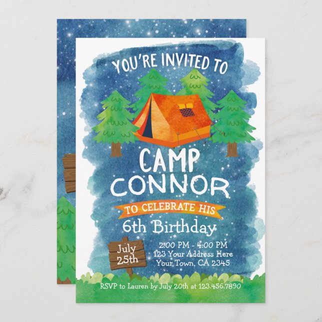 Summer Camp , Camping Birthday Invitation (Front/Back)