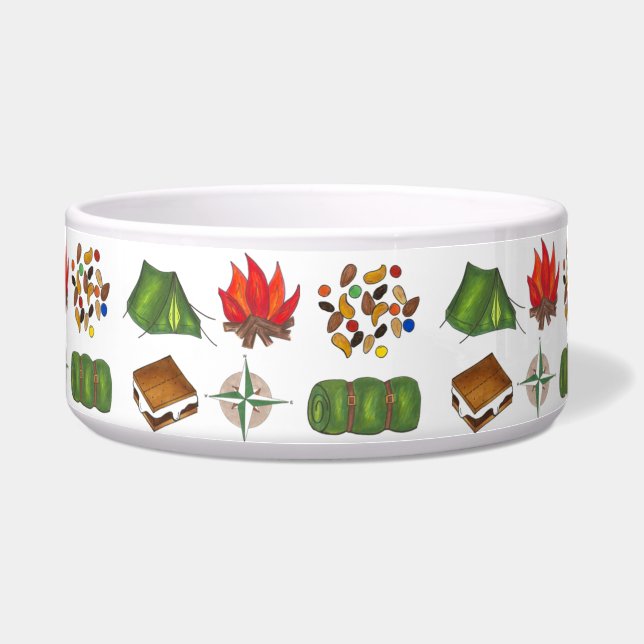 Summer Camp Camping Compass Tent S'mores Pet Bowl (Front)