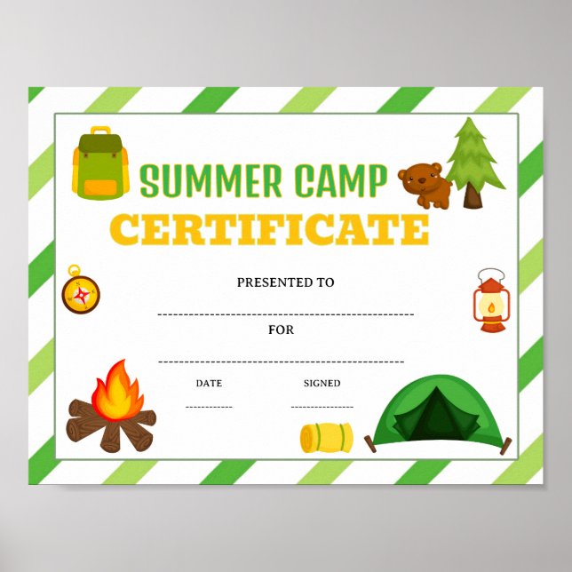 Summer camp certificate award editable poster (Front)
