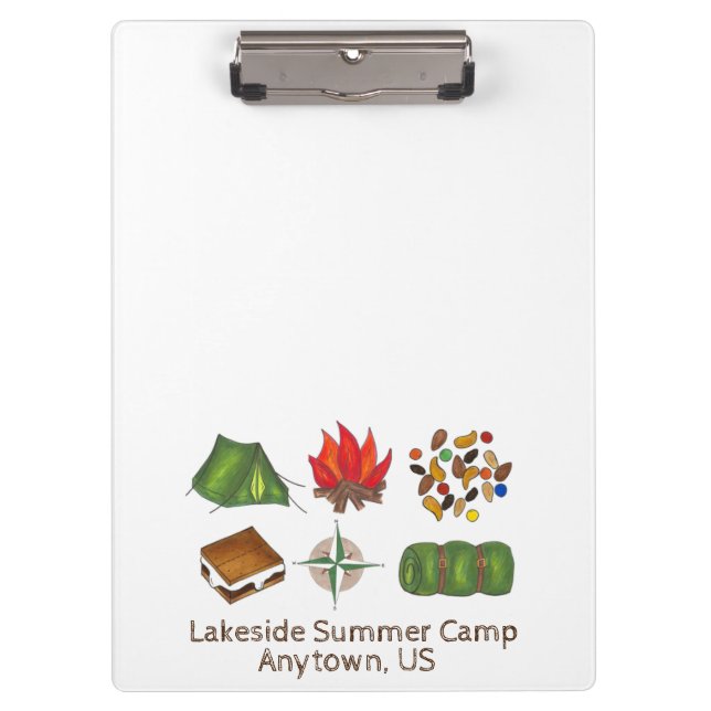 Summer Camp Counsellor Smores Campfire Tent Compas Clipboard (Front)