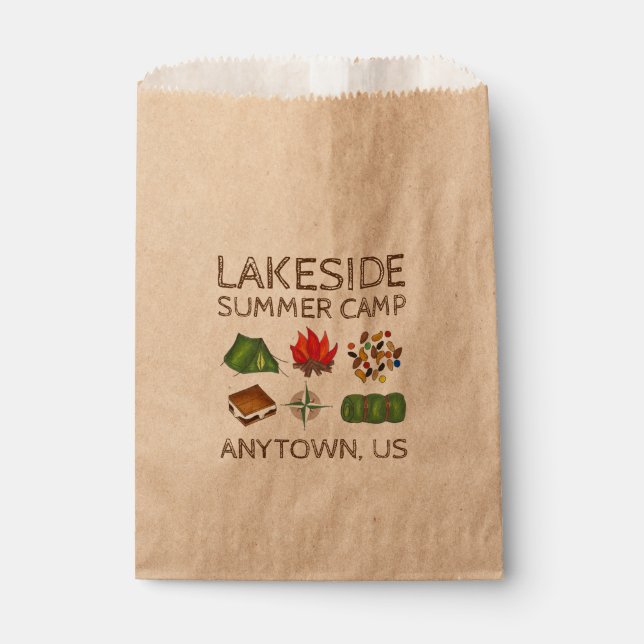 Summer Camp Fire Tent Compass Trail Mix S'mores Favour Bags (Front)