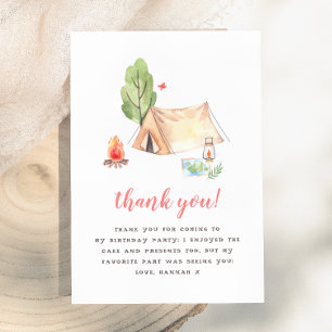 Summer Camp Girls Birthday Party Thank You Card