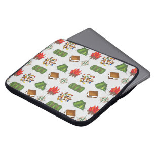 Summer Camp Hiking Trail Mix Compass Campfire Tent Laptop Sleeve