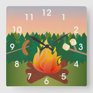 Summer Camp Marshmallow Smores Square Wall Clock