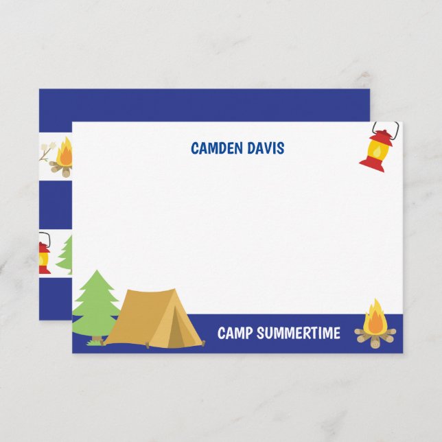 Summer Camp Personalised Flat Note Cards (Front/Back)
