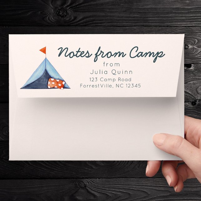 Summer Camp Preprinted Return Address Cute Tent  Envelope (Creator Uploaded)
