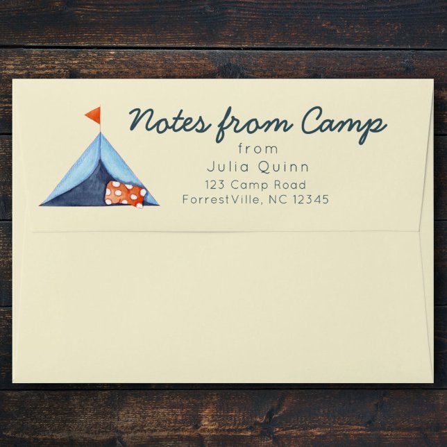 Summer Camp Preprinted Return Address Cute Tent  Envelope (Creator Uploaded)