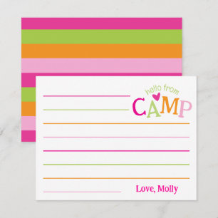 Summer Camp Stationery Pink Orange Stripes Girly Card