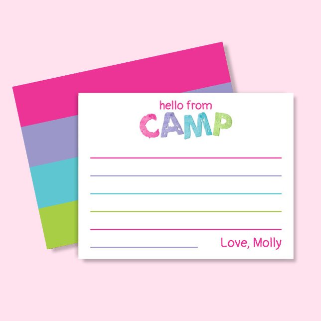 Summer Camp Stationery Rustic Wood Pink Girly Card (Creator Uploaded)
