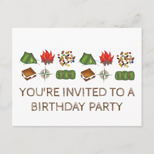 Summer Camp Tent S'mores Birthday Party Invitation Postcard (Front)