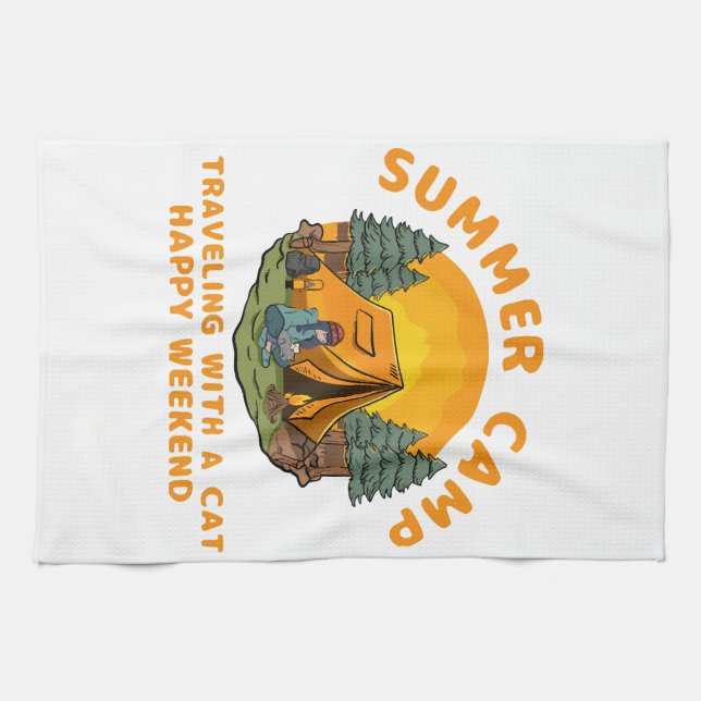 Summer camp  travelling with a cat  tea towel (Horizontal)