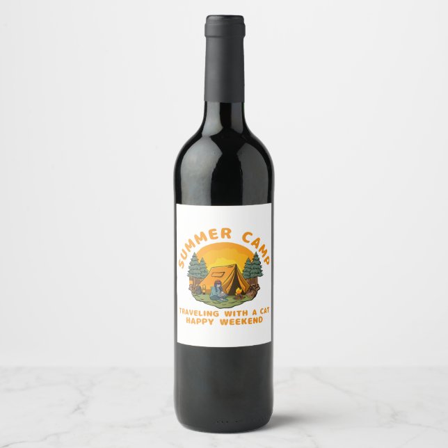 Summer camp  travelling with a cat  wine label (Front)