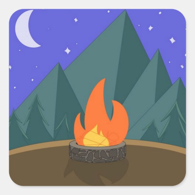 Summer campfire square sticker (Front)
