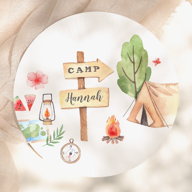 Summer Camping Girls Birthday Party Paper Plate (Creator Uploaded)
