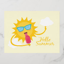 Summer Card Template with Sun Eating Ice-cream