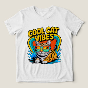 Summer Cat Cool Vibes - Retro Beach Cat Gift Tri-Blend Shirt