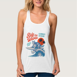 Summer Cat Gift - Playful Surfing for Women Singlet