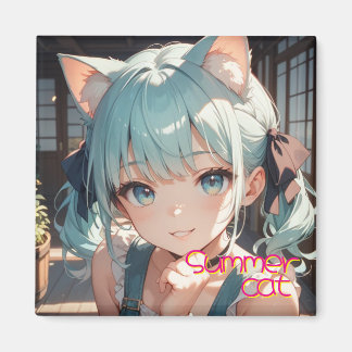 summer cat girl magnet