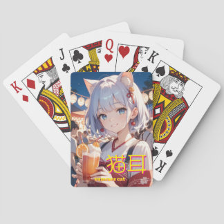 summer cat Girl Playing Cards