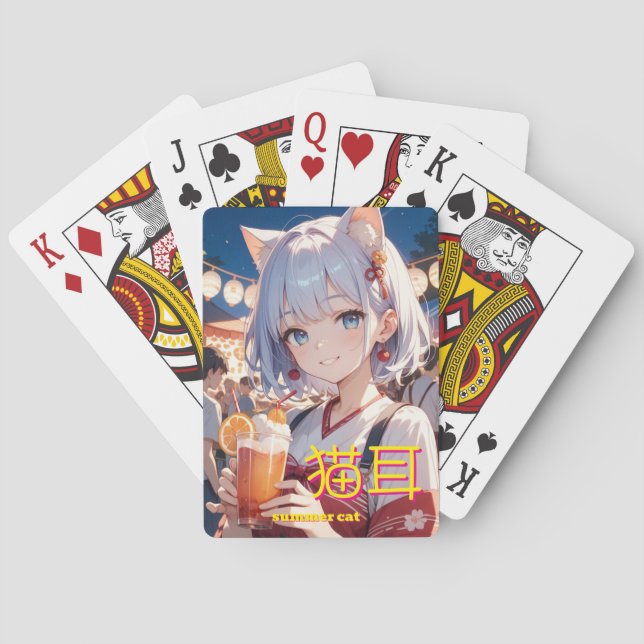 summer cat Girl Playing Cards (Back)
