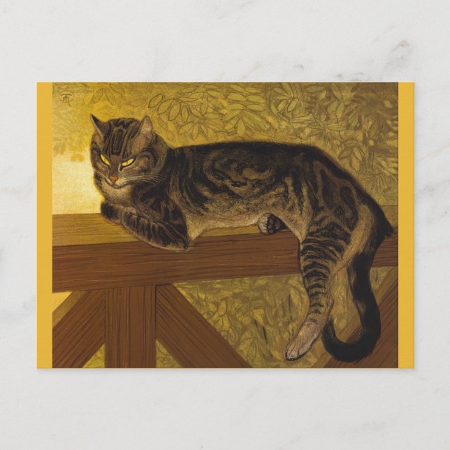 Summer Cat on Balustrade Vintage Art Postcard (Front)