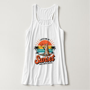 Summer Cat Retro Sunset - Cute Beach Cat Mum Singlet