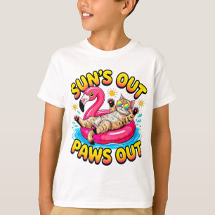 Summer Cat Sun's Out Paws Out Flamingo Float T-Shirt