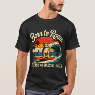 Summer Cat Surfer - Retro Born to Roam Adventure T-Shirt