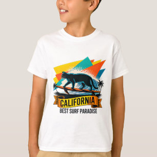 Summer Cat Surfing - Boys Retro California  T-Shirt