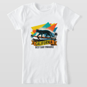 Summer Cat Surfing Girls Retro California Beach  T-Shirt
